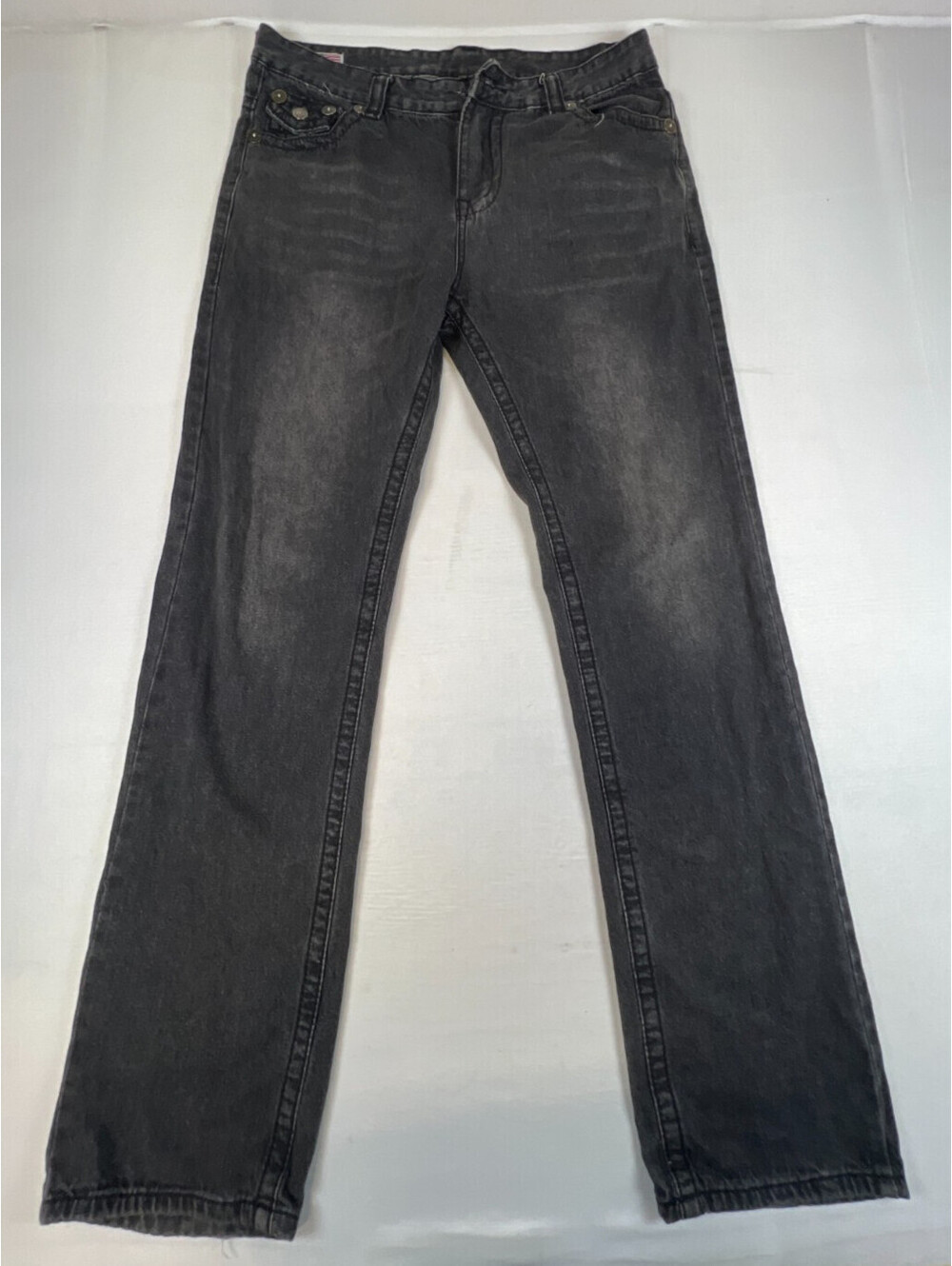 True Religion Men 38x33 Black Joey Super T Denim Jeans Thick Stitch